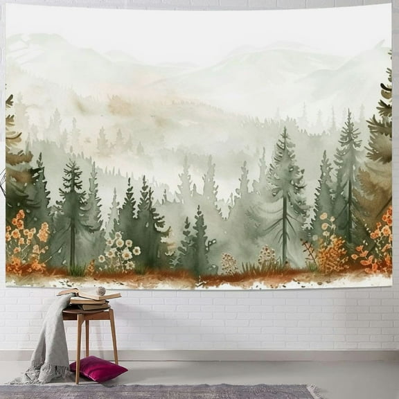 JRXY Watercolor Pine Forest Tapestry - Soft and Lightweight Wall Hanging Painting
