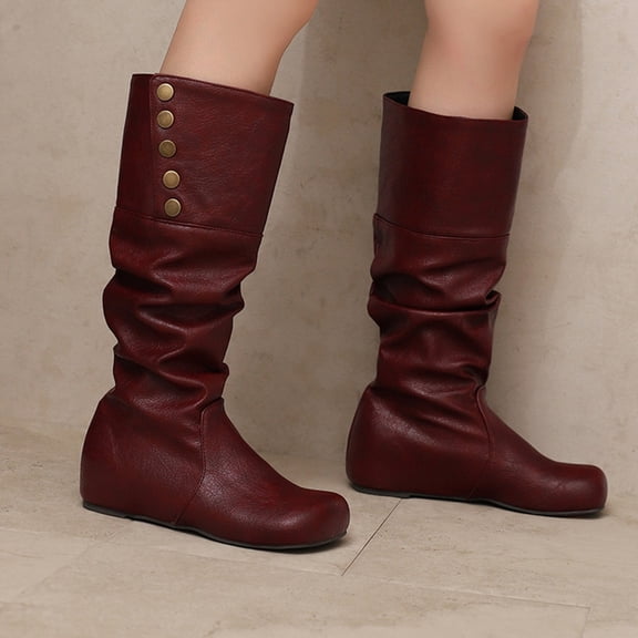 Women's Round Toe High Top Women's Boots With Flanged Oversized Fashion Boots