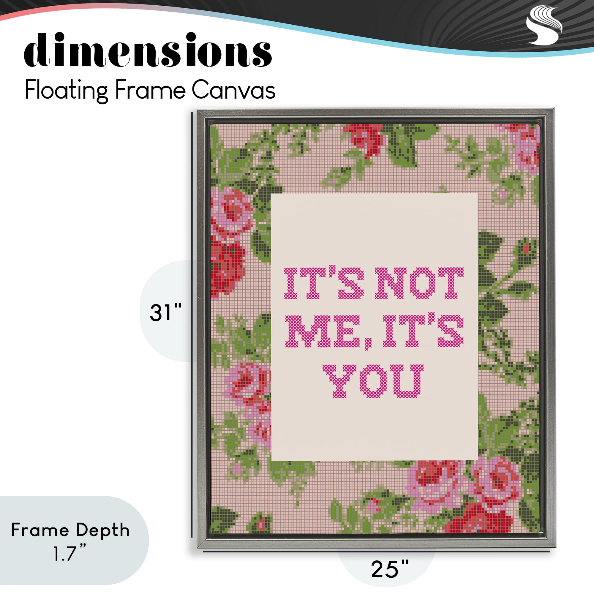 Stupell Industries Not Me It's You Faux Cross Stitch Gray Framed Floater Canvas Wall Art, design by Lil' Rue