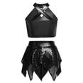 thumbnail image 2 of vastwit Kids Girls 2 Piece Cheerleading Outfits Sparkly Sequins Crop Top with Mini Skirt Jazz Latin Ballroom Dance Dress Black 6, 2 of 7