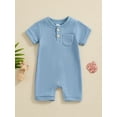 thumbnail image 2 of FEORJGP Infant Little Boy One-piece Jumpsuits 0-12M Toddler Baby Summer Solid Basic Bodysuits Short Sleeve Solid Color Button Romper Newborn Kids Fashion Comfy Dailly Waffle Playsuit for Vacation, 2 of 8