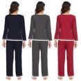 thumbnail image 7 of Womens Pajama Set,Long Sleeve Crew Neck Nightshirt Sleepwear with Casual Elastic Pockets Pajamas Bottoms,Soft Cotton Nightwear Pajama Pjs Lounge Sets,S-2XL Blue, 7 of 7