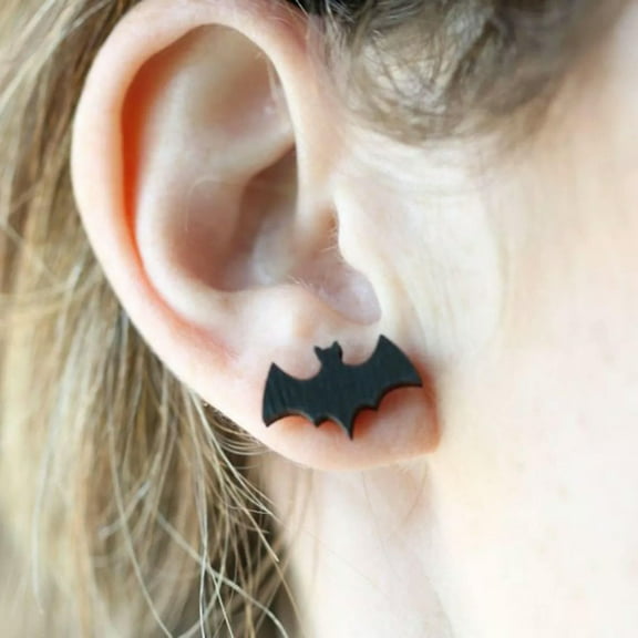 Tiny Black Bat Ear Studs Batman Earrings Halloween Gift Creepy Novelty Jewelry