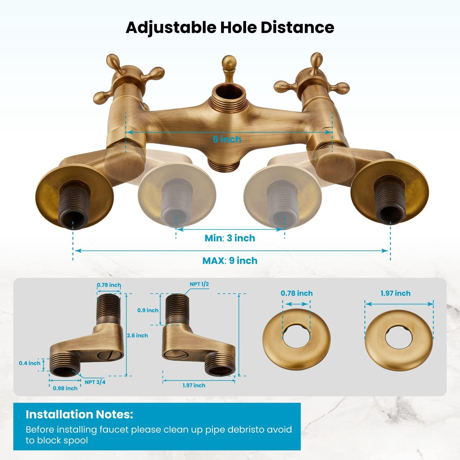 Clawfoot Bathtub Faucet Tub Filler with Handheld Shower Set, Antique Brass, Short Adapter