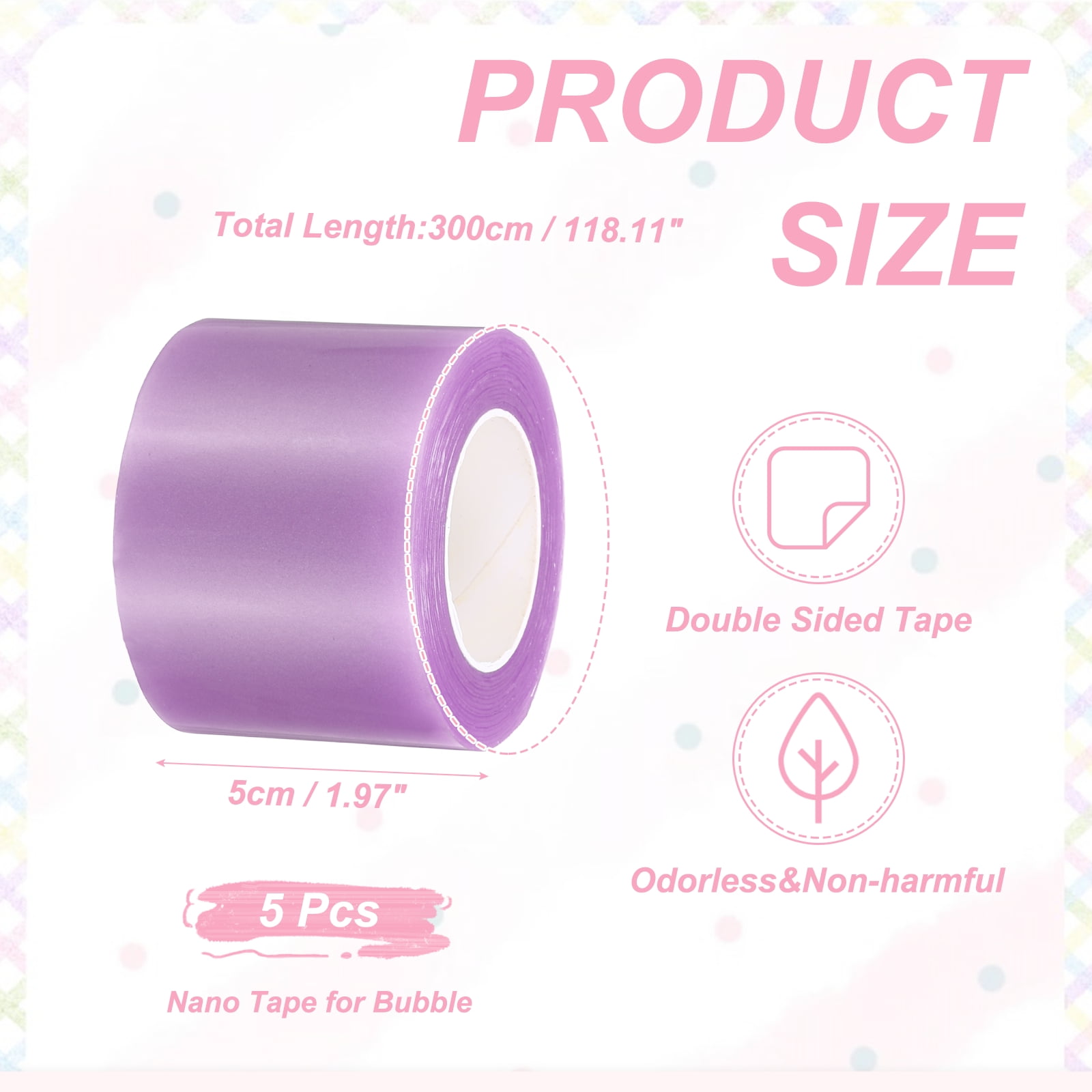 Uxcell Nano Tape 2 x 118 Inch, 5 Pcs Double Sided Nano Bubble Tape, Adhesive DIY Arts Crafts Ball Maker, Purple