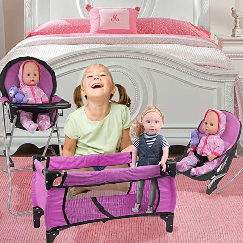 Ensemble d'accessoires de poupée de luxe JC Toys, Chaise haute, berceau,  baignoire et accessoires supplémentaires pour poupées jusqu'à 27,9 cm