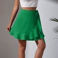 thumbnail image 7 of Qulqfy Womens Summer Mini Pleated Skirts Flowy Wrap Boho Ruffle Drawstring Green High Waisted Skirts for Women S, 7 of 7