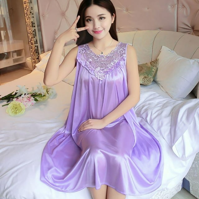 Pyjama d'Été pour Femme, Nuisette Ample à Bretelles, TYG-Violet Pâle, Taille Unique