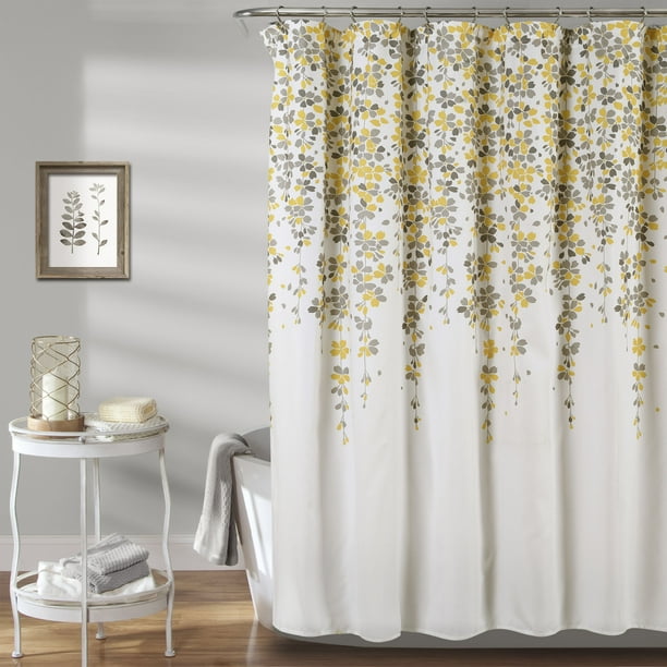 Lush Decor Weeping Flower Shower Curtain 72x72 Yellow Gray Single Com Lush Decor Weeping Flower Shower, Gray And Yellow Shower Curtains