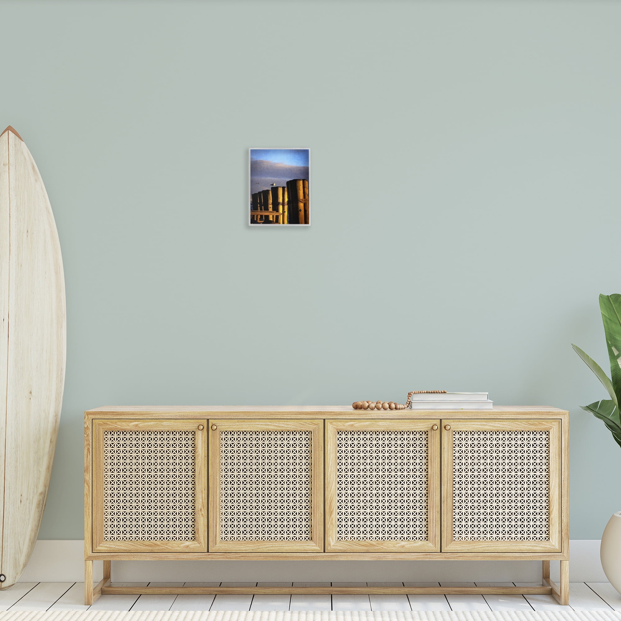 Stupell Industries Seagull Perched on Pier Animals & Insects Painting Gray Framed Art Print Wall Art, 11 x 14