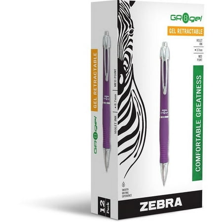 Zebra Pen Wide GR8 Gel Retractable Pens Medium Pen Point - 0.7 mm Pen Point Size - Retractable - Violet Gel-based Ink - Violet Barrel - 12 / Dozen