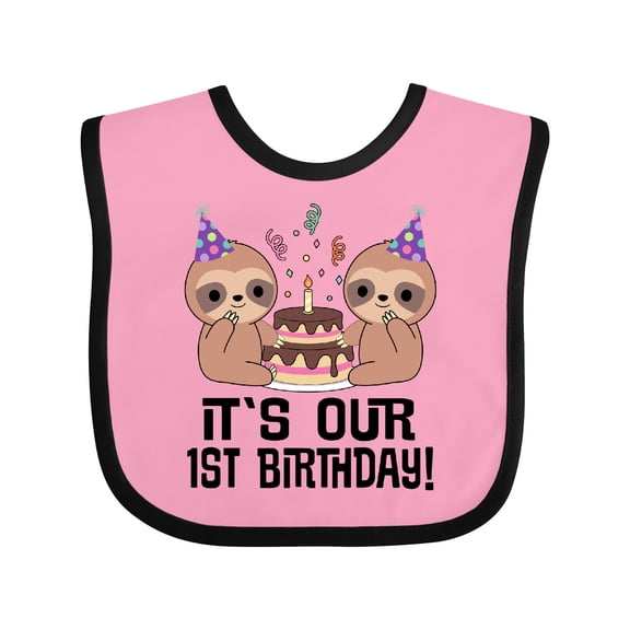 Inktastic Twins 1st Birthday Sloth Boy Girl 1 Year Old Boys or Girls Baby Bib