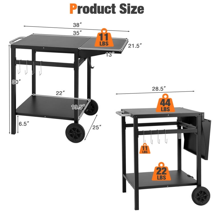 Resenkos Outdoor Patio Barbecue Cooker, Outdoor Grills,Movable Outdoor Grill Cart with Folding Tabletop and Hooks-Black