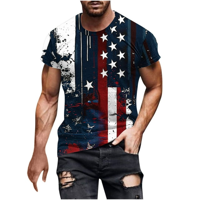 Hombres Pantalones Cortos, Día de la Independencia Impreso, Cuello Redondo Camisetas de Manga Corta