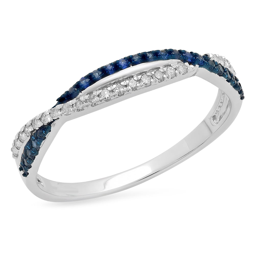 Dazzlingrock Collection 14K Round White Diamond /& Blue Sapphire Ladies Anniversary Wedding Stackable Band Swirl Ring White Gold
