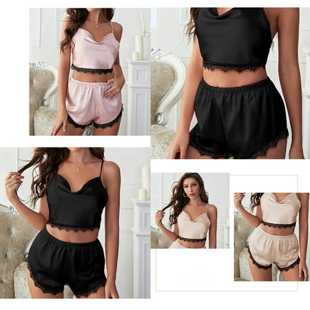 

NECHOLOGY Lace Pajama For Women Lace Nightgown Sets Lingerie Satin Lingerie Nightie Slips Sleep Sets Womens Pajamas Super Soft Pajamas Black X-Large