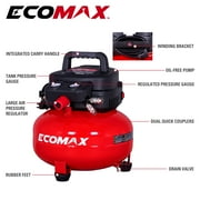 Ecomax 6 Gallon Portable Pancake Air Compressor, 150 PSI 1.0 HP Oil-Free Electric for Home Garage & Shop
