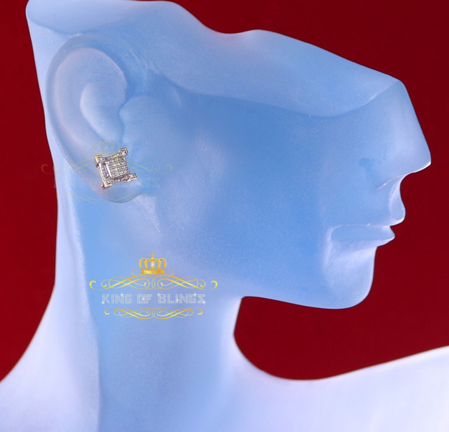 King of Bling's 10K Real Yellow Gold with 0.10CT Real Diamonds Men's /Womens stud Square Earring