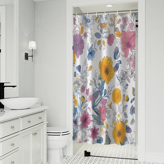 Pioneer Flower Floral Print Pattern Shower Curtain 36"x72" ,Bathroom Decorative Shower Curtains Set with 12 Hooks,Modern Waterproof Washable Shower Curtain
