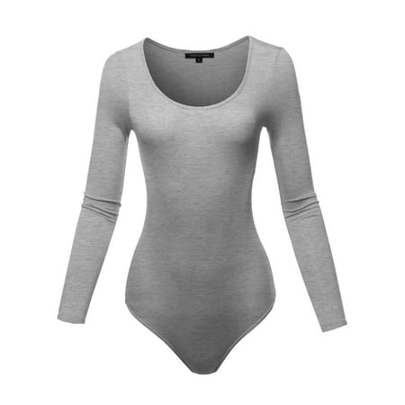 FashionOutfit Women's Classic Solid Long Sleeve Scoop Neck Bodysuit
