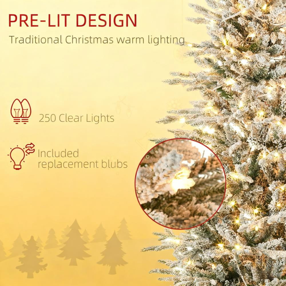 6ft Prelit Snow Flocked Christmas Tree with 250 Clear Lights 636 Tips Easy Assembly Indoor Decor