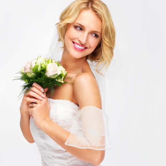 STRANDCHIC 2Pcs White Detachable Wedding Dress Sleeves Layered Design Puff Sleeves for Bridal Party