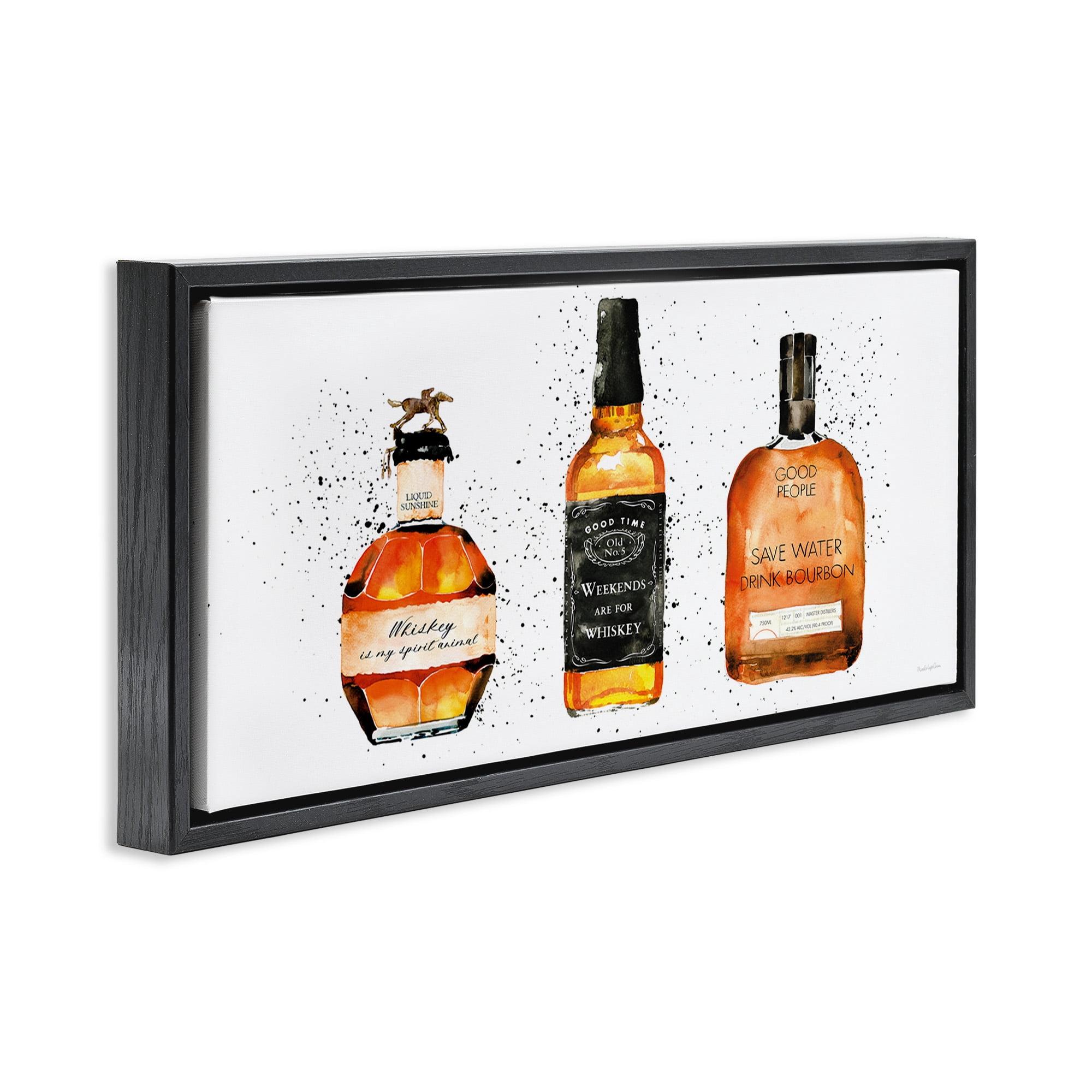 Stupell Industries Funny Phrases Whiskey Bottles Food & Beverage Painting Black Floater Framed Canvas Art Print Wall Art, 31 x 14