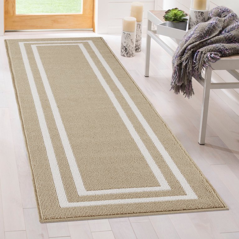 LLL MIYOSHI RUG “FOOT STEP RUG” ホワイト Jean Pierre Washable Non-Slip Runner Rug Beige/White 26x60