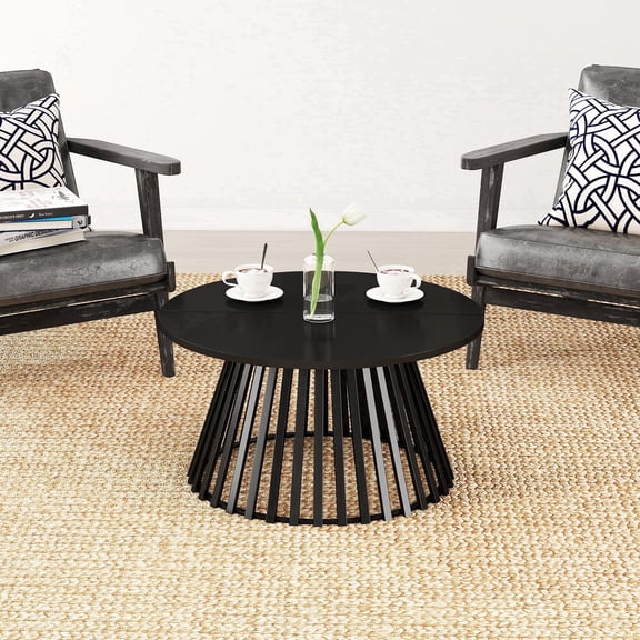 Round Coffee Table, Metal Small Coffee Table for Living Room, Modern Center Table for Small Space (Black)