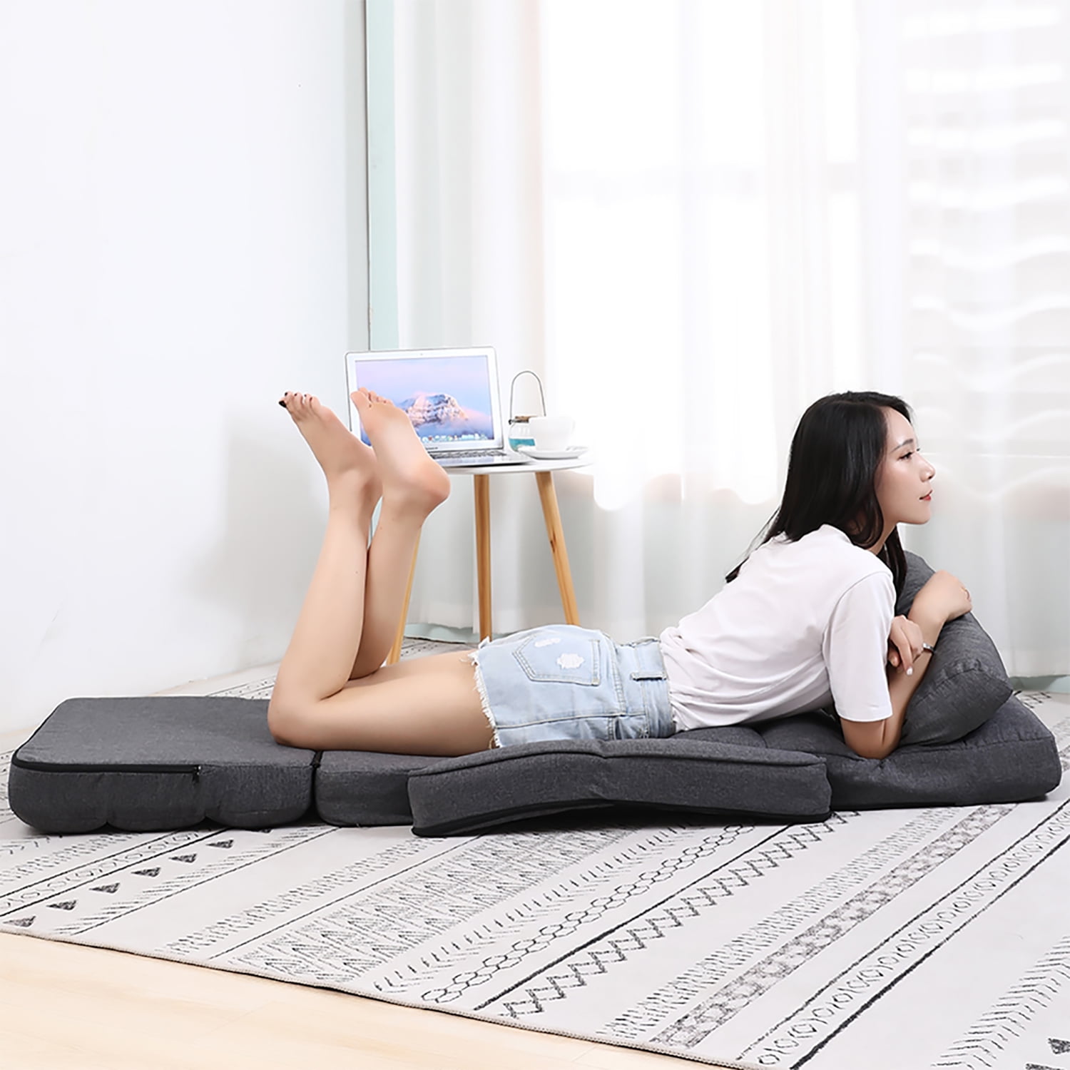 Kadyn Adjustable Floor Chair,Folding Lazy Sofa with Armrests and a Pillow Padded, Floor Chair Sofa for Living Room, Bedroom, Grey Kadyn Adjustable Floor Chair,Folding Lazy Sofa with Armrests and a Pillow Padded, Floor Chair Sofa for Living Room, Bedroom, Grey
