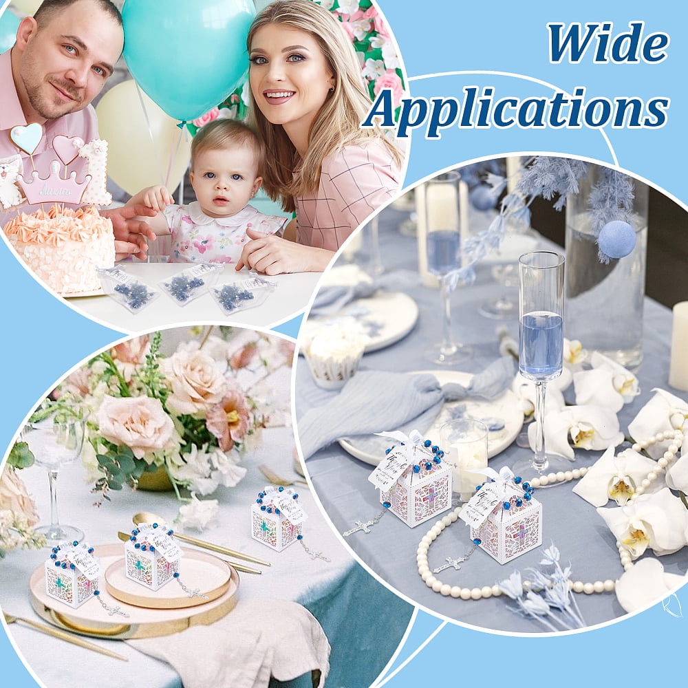 120PCS Baptism Favors Set Including 30 Mini Rosary Baptism Favors 30 Hollow Gift Boxes 30 Organza Bags 30 Thank You Tags ChristeningDIY