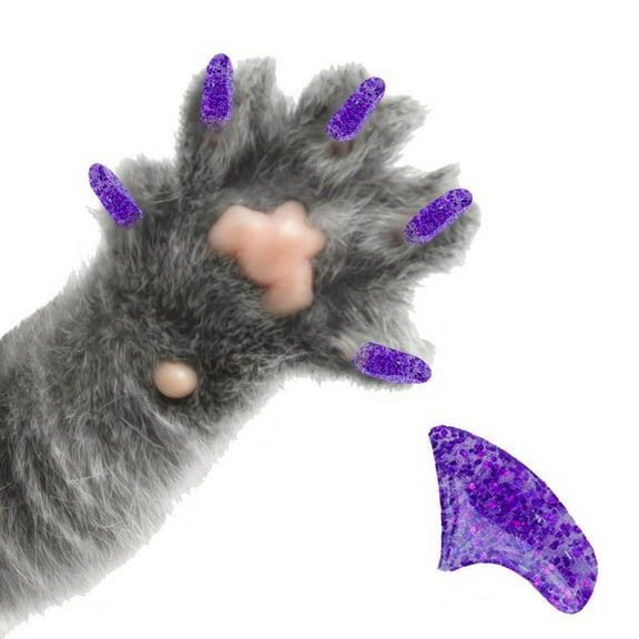 Pretty Claws Amethyst Purple Glitter Nail Caps for Cats - Medium Size - 60 Pack ~ Stylish