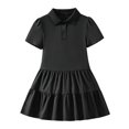 thumbnail image 6 of JUMEYU Little Girls Solid Color Short Sleeve A-Line School Dress Casual Uniform Dresses 3T 4T (Black,3-4 Years), 6 of 7
