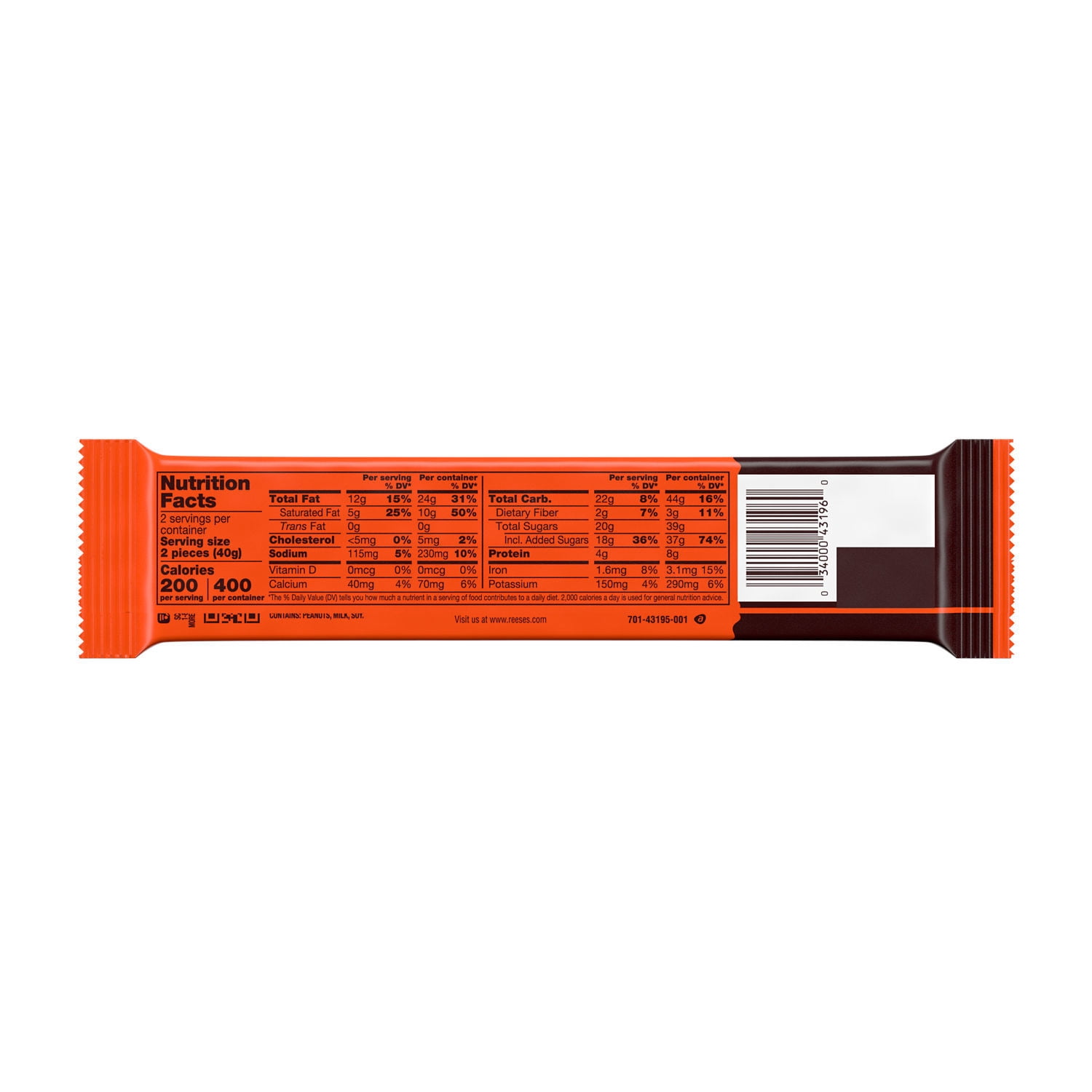Reese's Milk Chocolate King Size Peanut Butter Cups Candy, Pack 2.8 oz