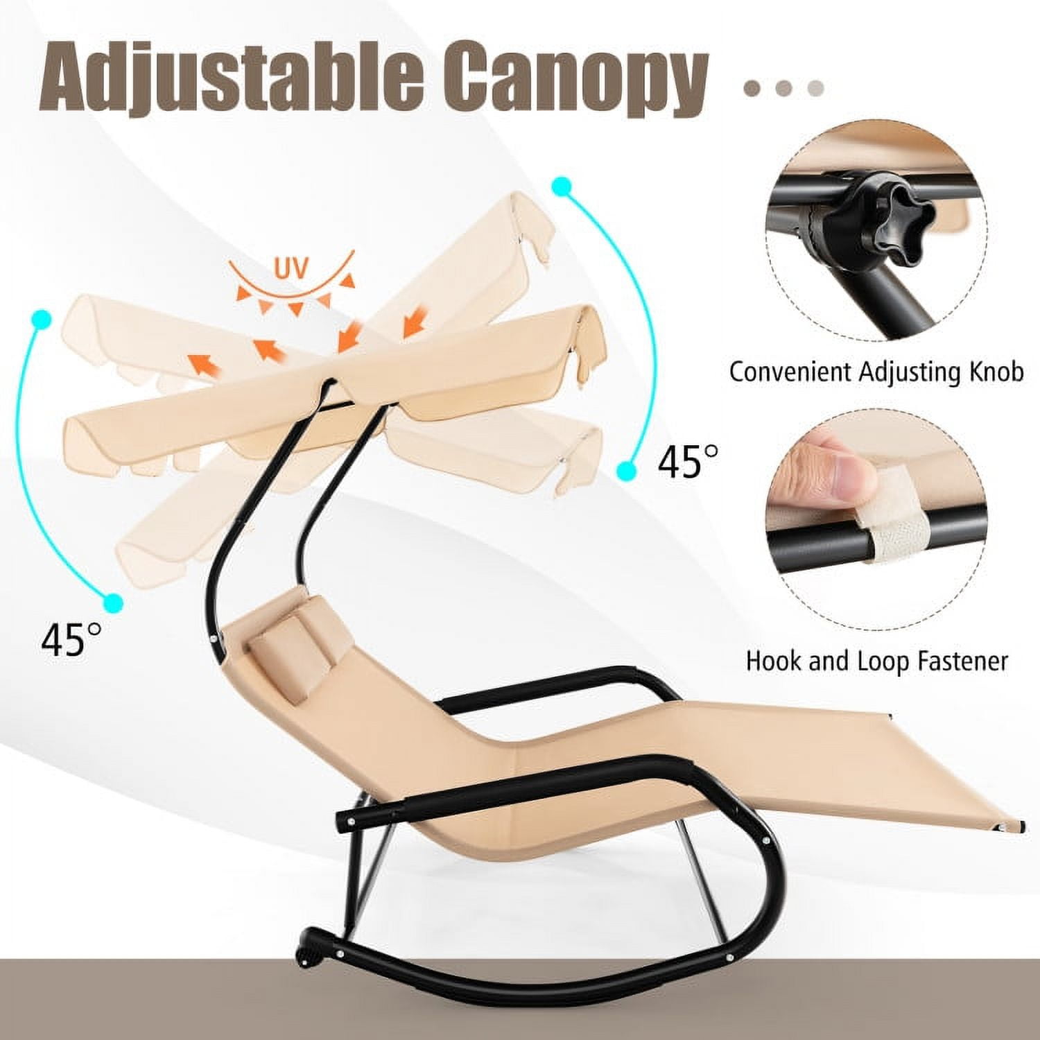 Aimee Lii Outdoor Double Rocking Chair with Awning, Patio Rocker Chair for Lawn, Porch and Garden, Beige Aimee Lii Outdoor Double Rocking Chair with Awning, Patio Rocker Chair for Lawn, Porch and Garden, Beige