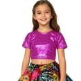 thumbnail image 4 of Tisuna Sequin Cropped Tops For Girls Child Laser Print Short Sleeve Crew Neck Shirts Fashion Cute Girls Summer Performance Dance Clothes Hot Pink Size 7-8 Years, 4 of 4