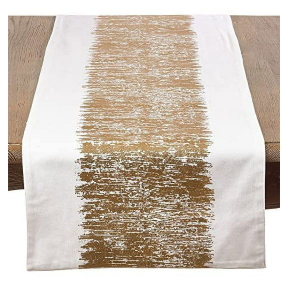 Fennco Styles Agatha Collection Glamorous Metallic Banded 100% Cotton 16 x 108 Inch Table Runner – Gold Table Cover for Wedding, Family Gathering, Special Events and Home Décor