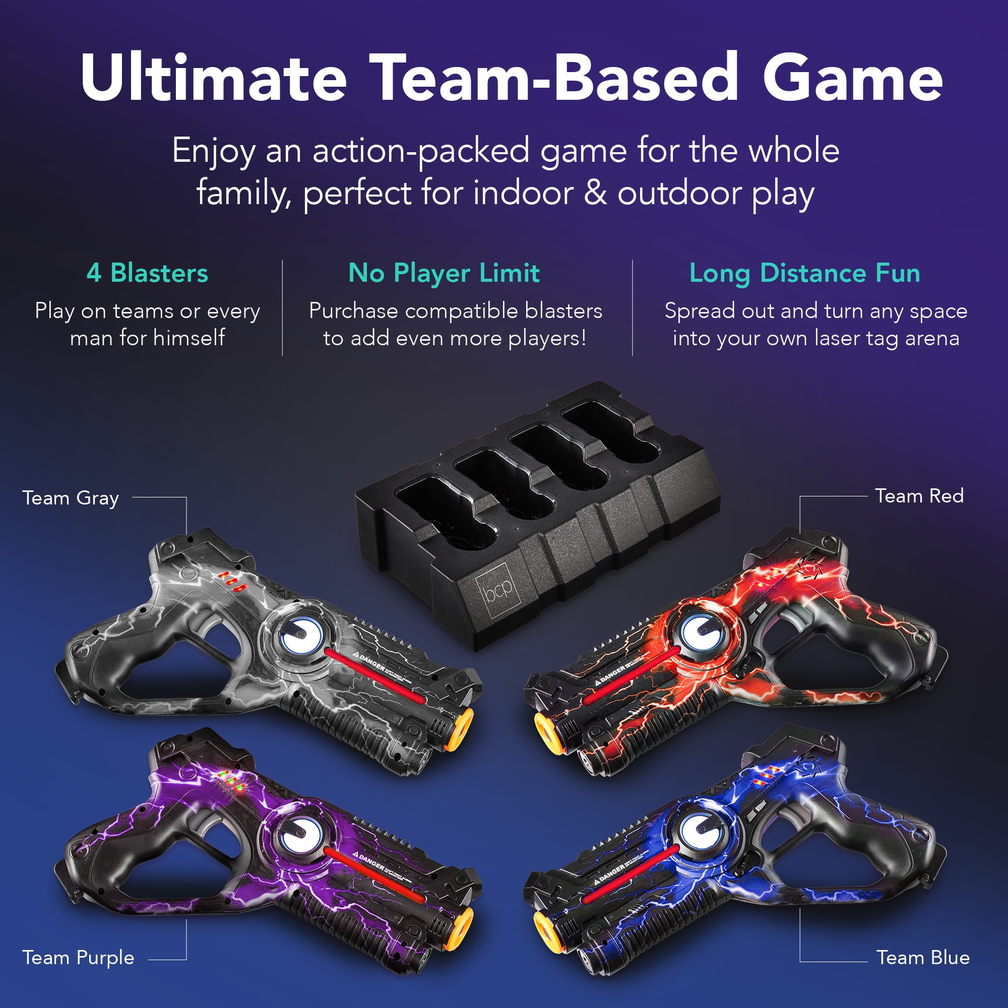 Best Choice Products Rechargeable Laser Tag Set 4 Pack, No Vest Needed, Kids Adults Game - Gray/Purple/Red/Blue