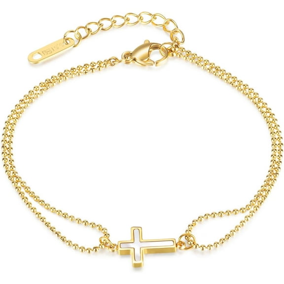 Gold Plated Cross Women's Bracelet Adjustable Christian Faith Bracelet Jewellery Gift