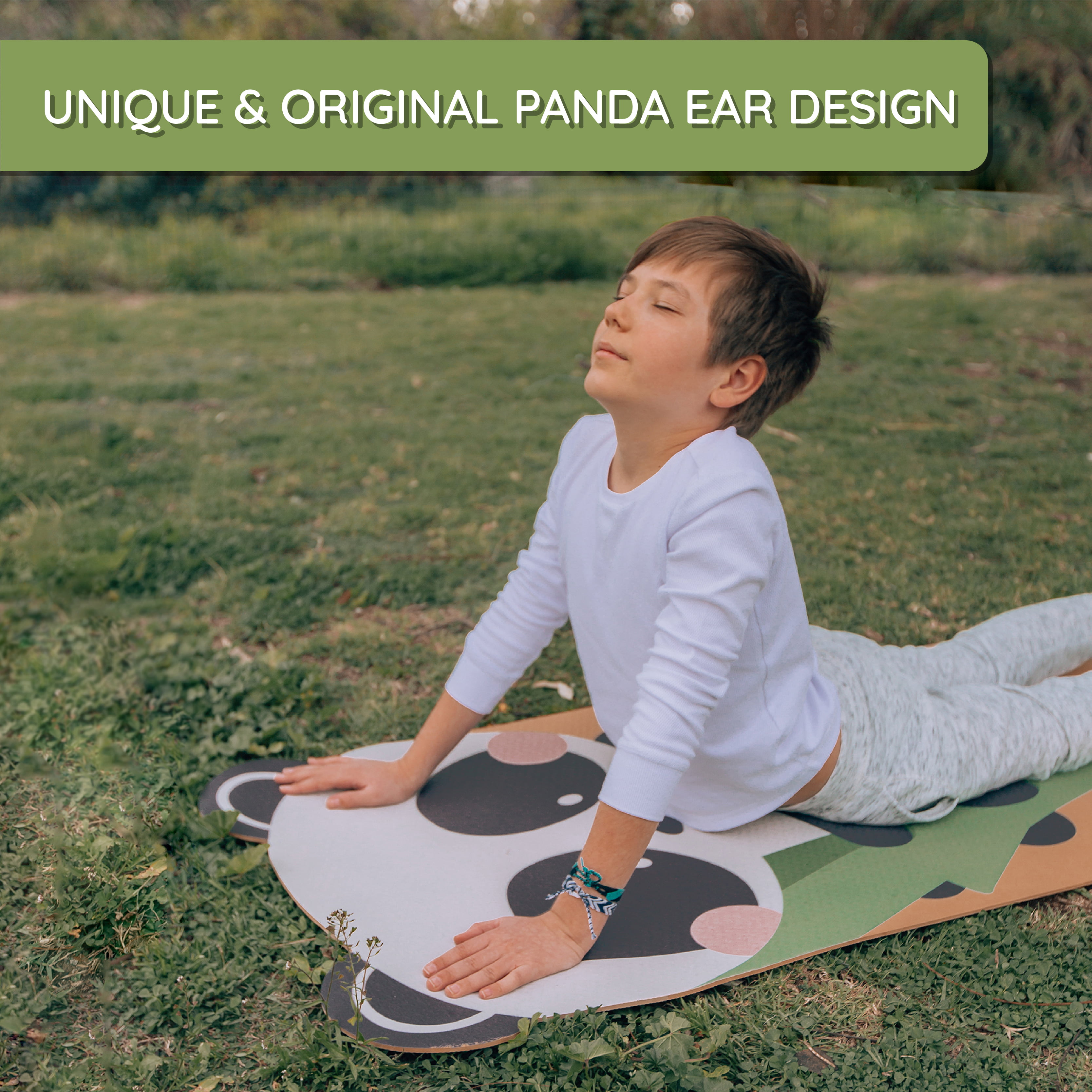 Kids Yoga Panda Mat for Girls and Boys w/ Panda Ears by ABTECH Cute Non Slip Kids Exercise Equipment Comfortable w/ Yoga Straps for Easy Carrying Lightweight Ages 3-12 60x24x0.2 Inches 