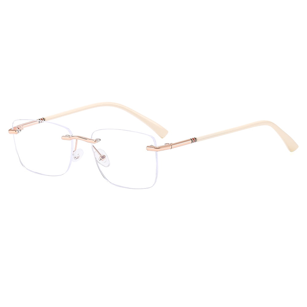 4 Pairs of Women Rimless Rectangular Reading Glasses, Men Frameless Metal Blue Light Blocking Readers