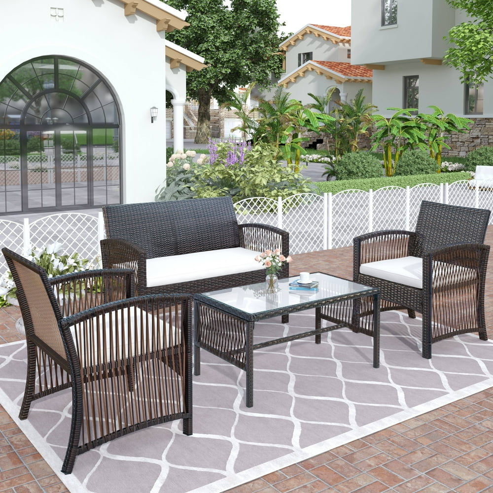 Patio Conversation Set Clearance, 4 Piece Outdoor Wicker Patio Set with