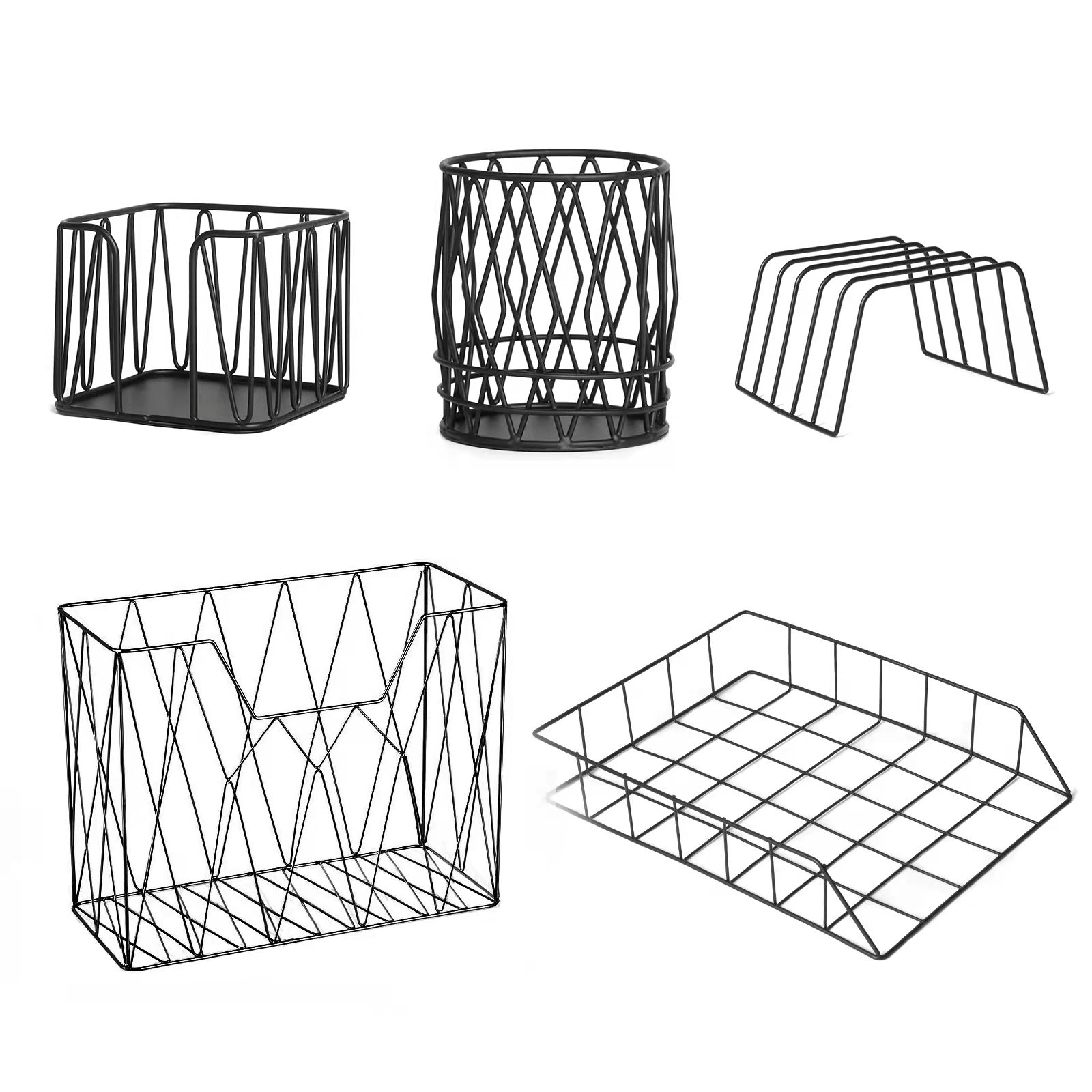 NEX Office Supplies, 5 Piece Desk Organizer Set (Black)