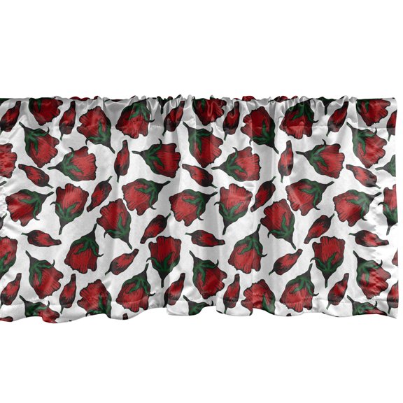 Ambesonne Roses Valance Pack of 2, Valentines Day Petal and Buds, 54"X18", Vermilion Emerald White