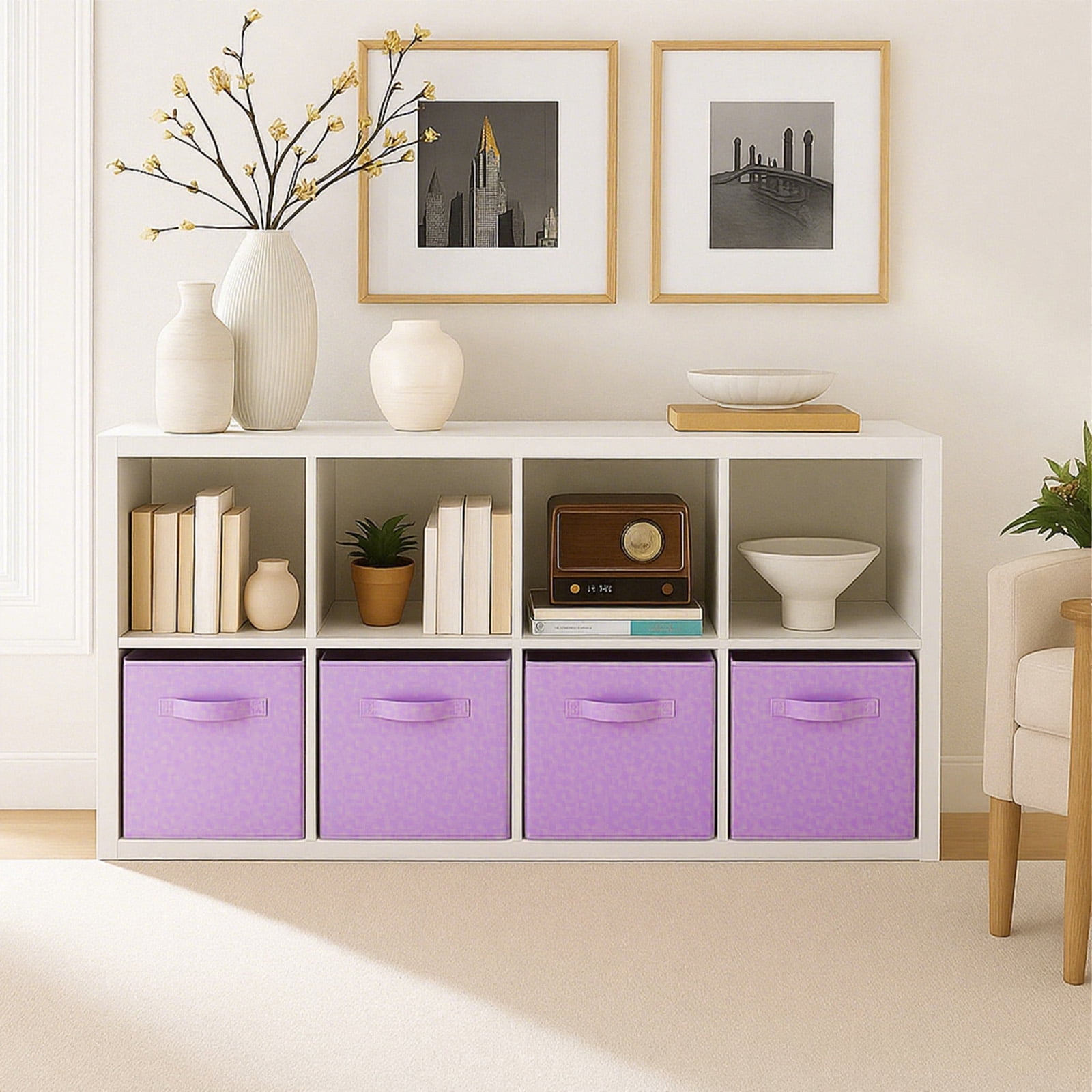 PinkSheep Collapsible Fabric Cube Storage Bins, Foldable Storage Cubes Organizer Bins Basket(13" x 13"), Light Purple, 6 Pack
