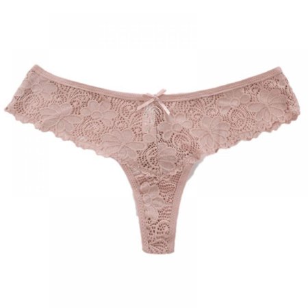 

Stibadium Lace Hollow Solid Color Panty Bow Decoration Low Waist Thong For Women