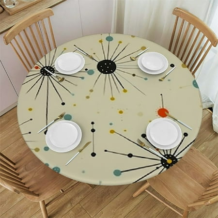 

HAOXIT Mid Century Tablecloth Modern Atomic Retro Colors Abstract Geometric Table Cloth for Indoor Outdoor Party Picnic Dining Room Kitchen Table Cover Home Decoration Round 46-50