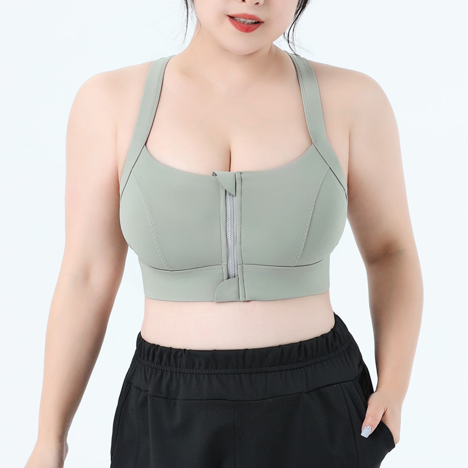 Front Zipper Sports Bra For Women Gym Plus Size 5XL Velcro