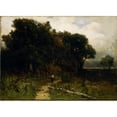 thumbnail image 2 of Edward Mitchell Bannister 18x14 Black Ornate Wood Framed Double Matted Museum Art Print Titled - Untitled (Landscape, Woodcutter on Path) (1879), 2 of 5