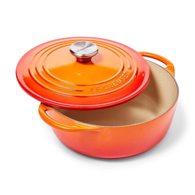 Le Creuset Horno holandés redondo poco profundo de hierro fundido, 2.75 cuartos de galón, llama